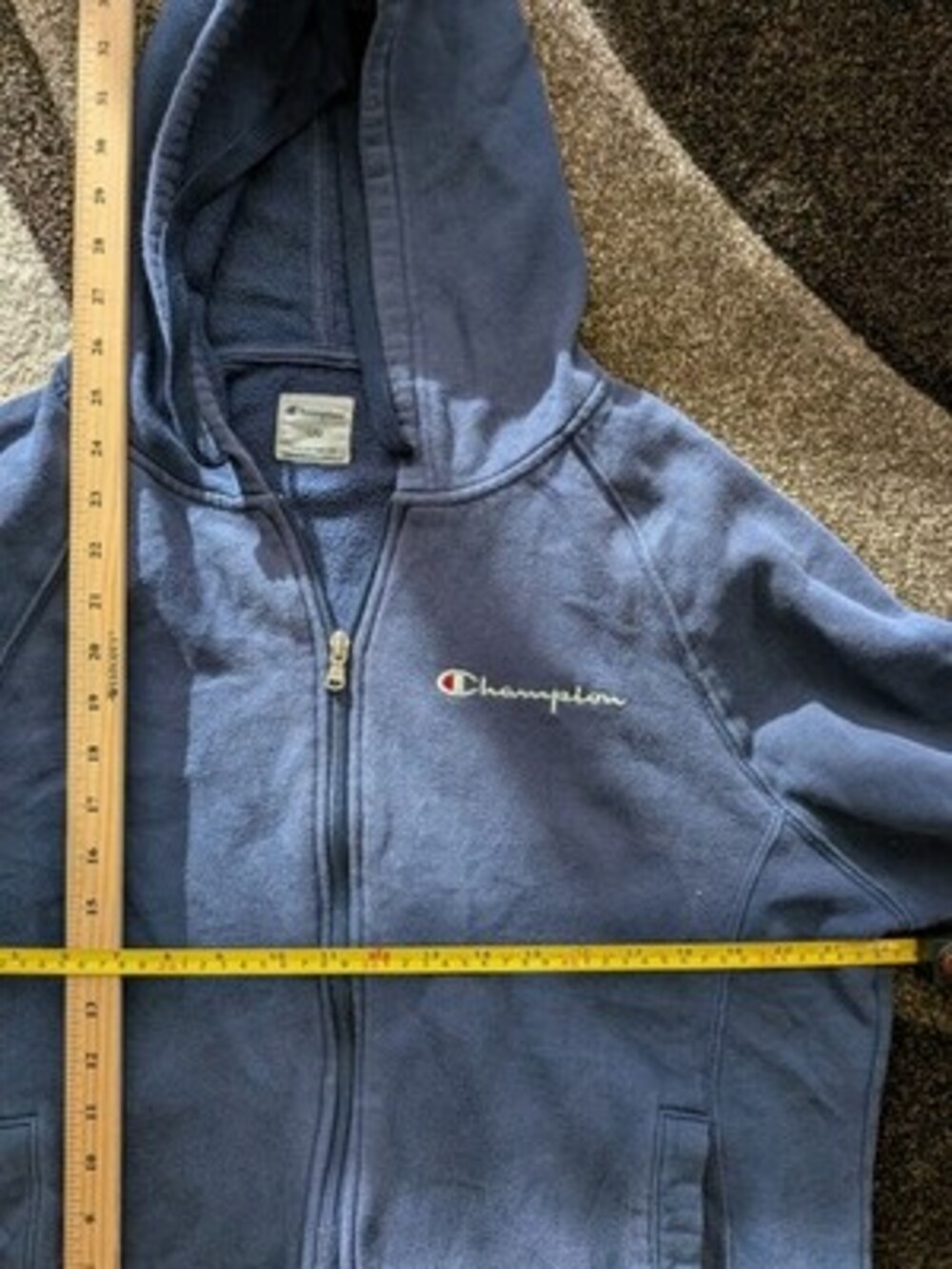 Champion Script Logo Zip Hoodie Mens L Navy Blue Embroidered Fleece Sweatshirt - Picture 2 of 2
